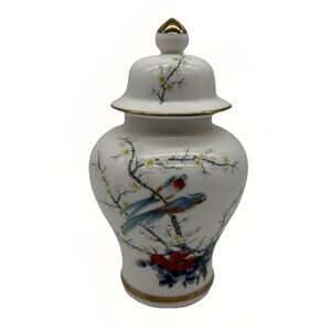 Vintage JAY Ginger Jar Porcelain Fine China Japan Cherry Blossoms & Birds